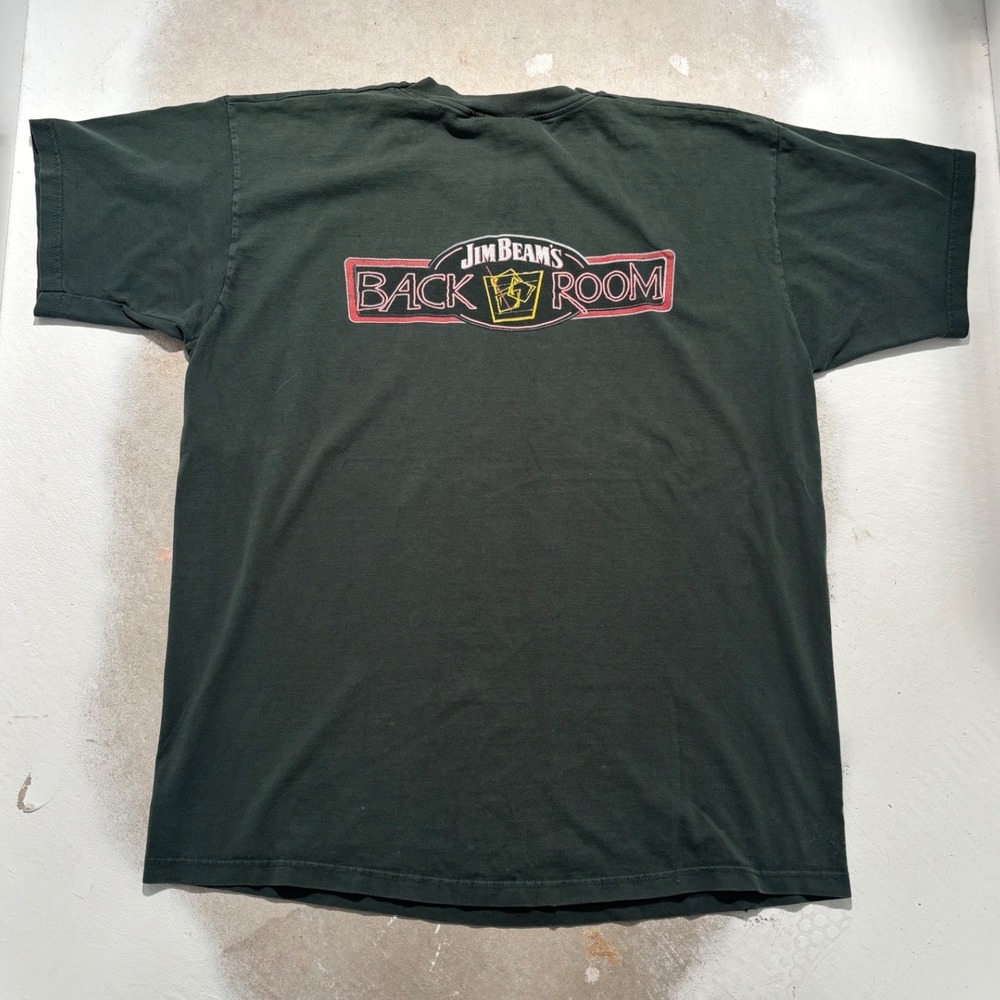 Vintage Jim Beam Back Room T-Shirt Mens XL Green Fruit of the Loom 8 Ball Tee